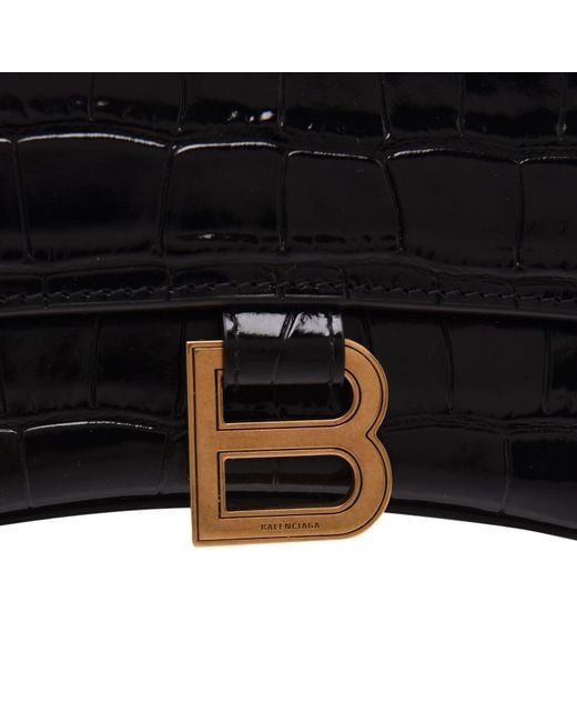 Balenciaga Black Hourglass Small Crocodile Handbag