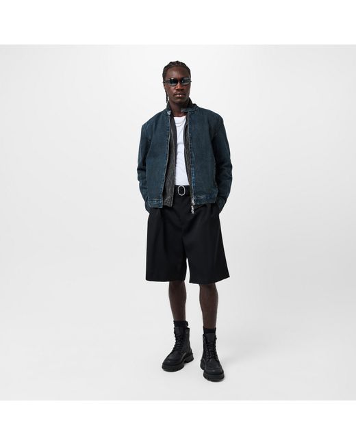 DIESEL Blue Aviation-Inspired Ribbed Zip Bomber Jacket for men