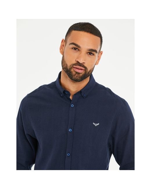 Threadbare Blue Long-Sleeve Plain Shirt for men