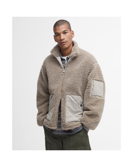 Barbour Gray Weardale Fleece Funnel Neck Teddy Coat for men