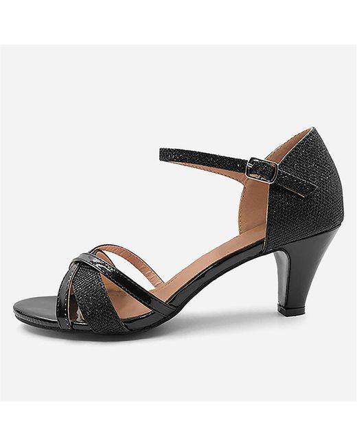 Where's That From Black Wheres Mid Block Heel Strappy Sandals