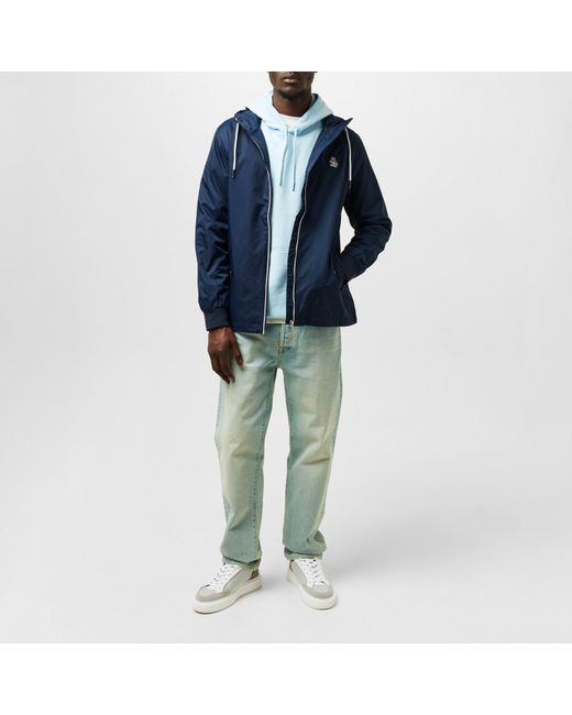 Original Penguin Blue Ratner Waterproof Wind Resistant Hooded Long Sleeve Rain Anorak for men