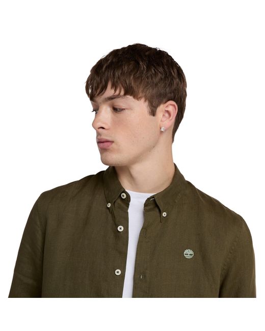 Timberland Green Mill Brook Linen Leaf Long Sleeve Plain Shirt for men