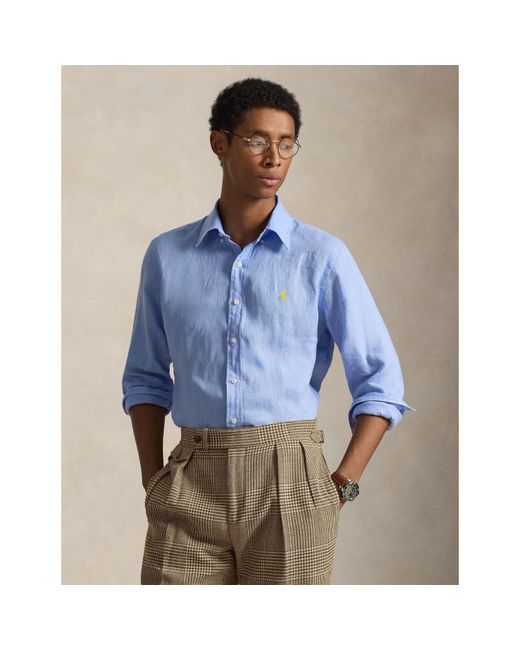 Polo Ralph Lauren Blue Linen Long Sleeve Shirt for men
