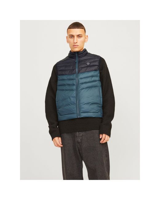 Jack & Jones Blue Sleeveless Zipper Gilet for men