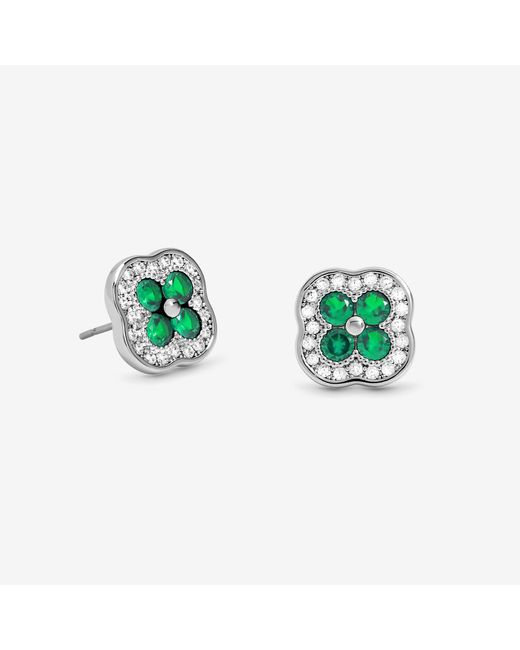 Jon Richard Green Rhodium Plated Crystal And Emerald Clover Studs