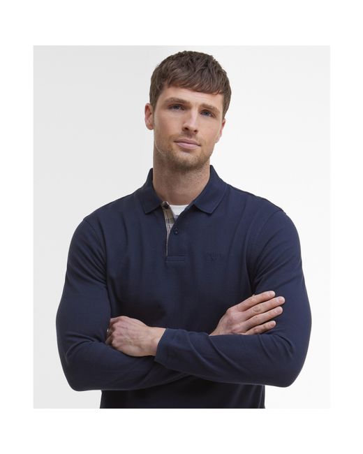 Barbour Blue Essentials Long Sleeve Polo Shirt for men