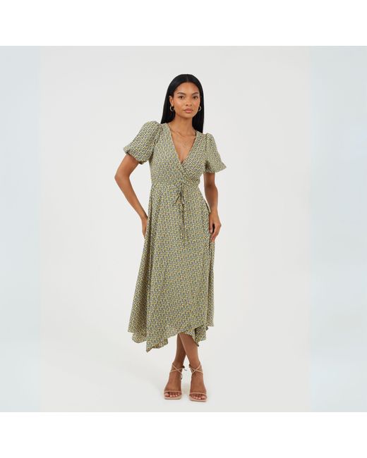 Brave Soul Green V-Neck Midi Floral Wrap Dress