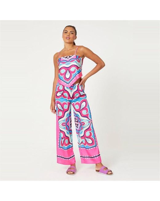 Be You Pink Scarf Print Cami And Trouser Co-ord Set