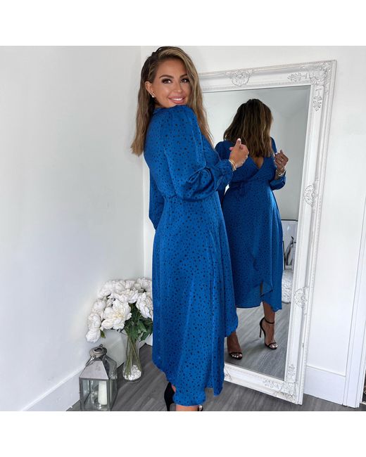 AX Paris Blue And Printed Wrap Midi Dress