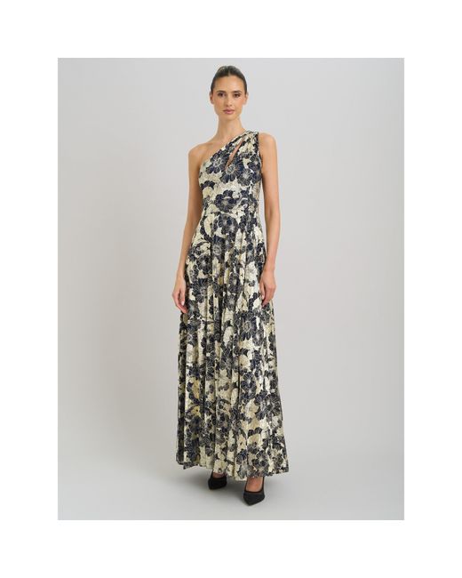 Gina Bacconi Metallic Sabina One Shoulder Floral Maxi Dress