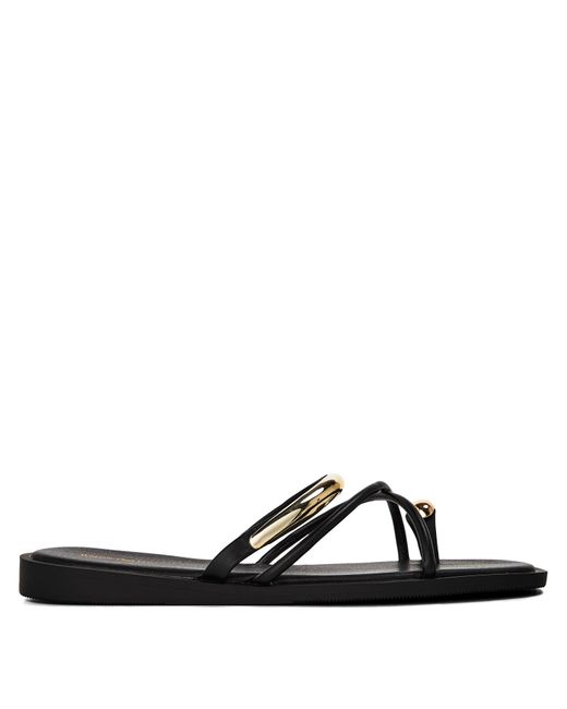 Where's That From Black Where's Strappy Metal Toe Loop Slide On Sandals