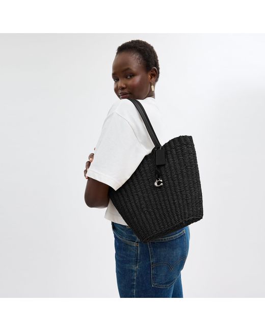 COACH Black Small Straw Tote