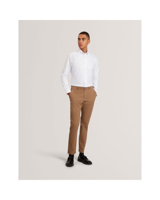 Ted Baker White Long-Sleeve Oxford Plain Shirt for men