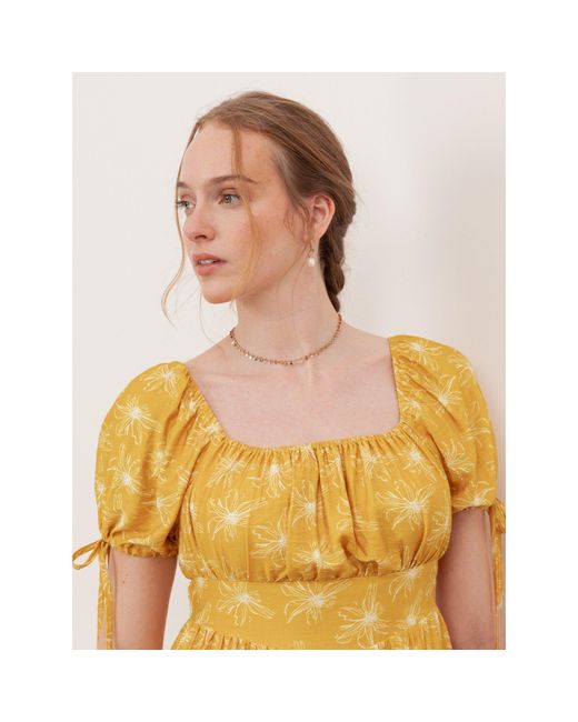 Lovedrobe Yellow Floral Elasticated Square Neck Mini Dress