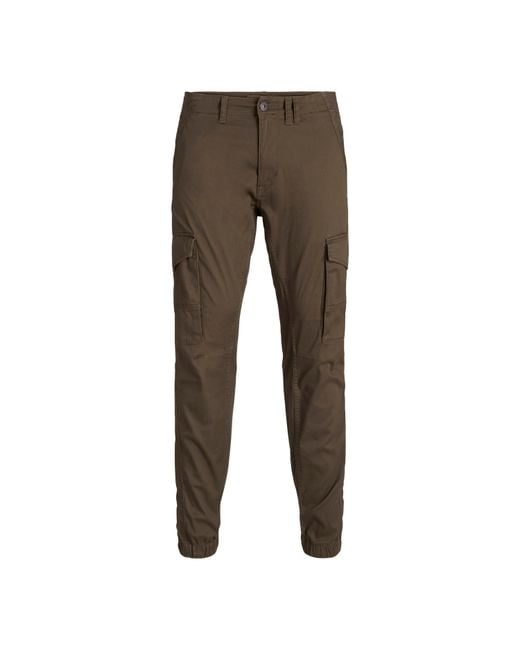 Jack & Jones Brown And Paul Cargo Ribbed Hem Straight Leg Pants for men