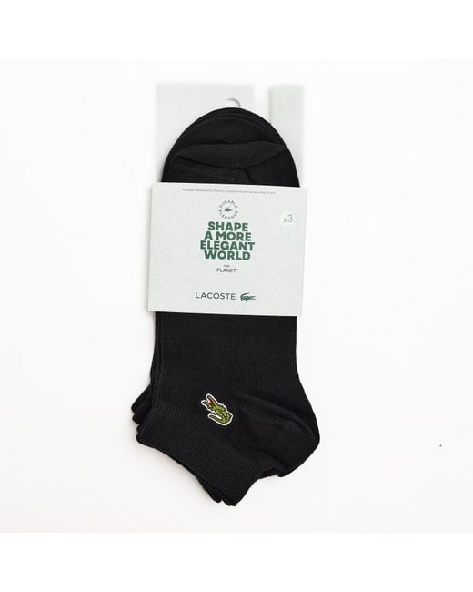 Lacoste Black Cotton 3 Pack Logo Trainer Socks for men