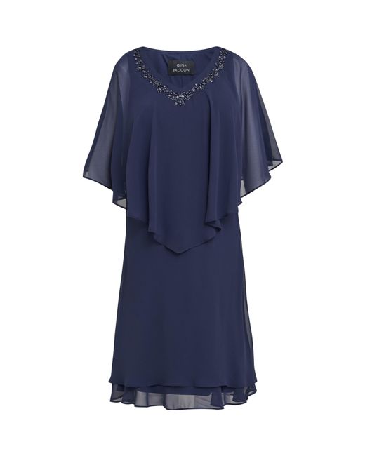 Gina Bacconi Blue Diana V Neck Embellished Dress