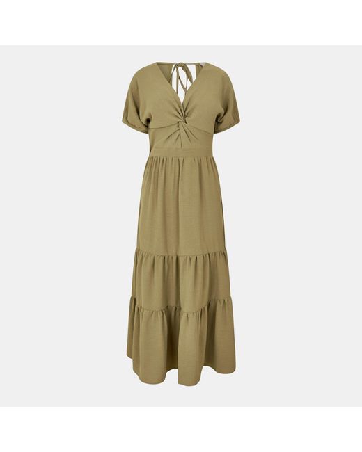 AX Paris Green Khaki Twist Front Maxi Smock Dress