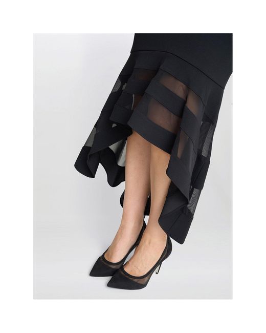 Gina Bacconi Black Molly V Neck Illusioned Hem Dress