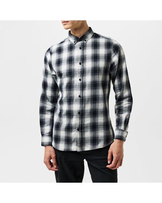 Threadbare Blue Cheque Long-Sleeve Patterned Shirt for men