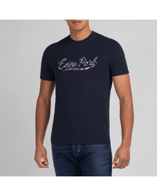 Eden Park Blue Dark T-Shirt With Lettering for men