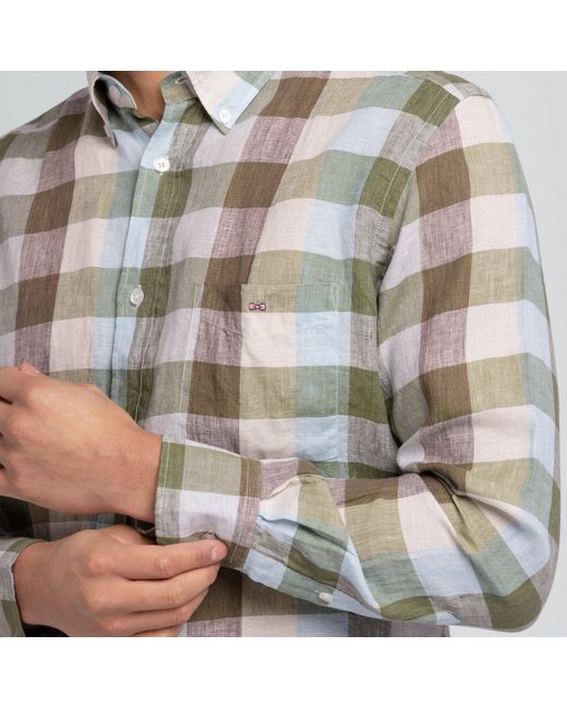 Eden Park Gray Checked Linen Shirt for men