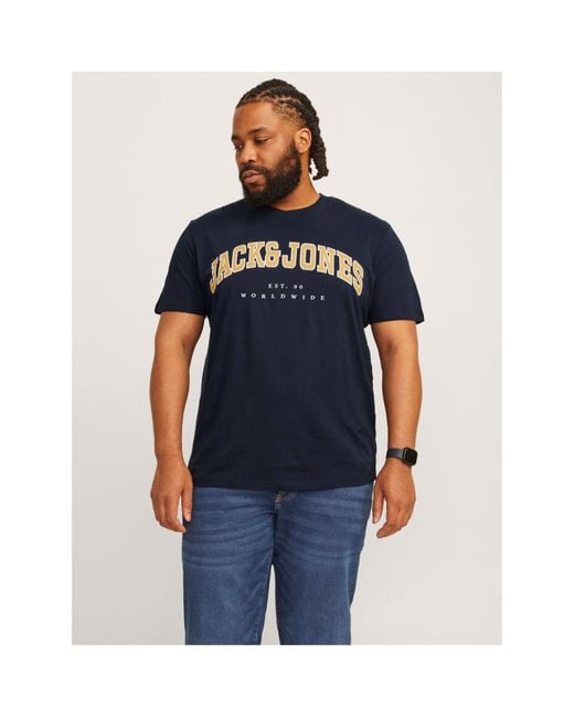 Jack & Jones Blue Varsity Logo Plus Size T-Shirt for men