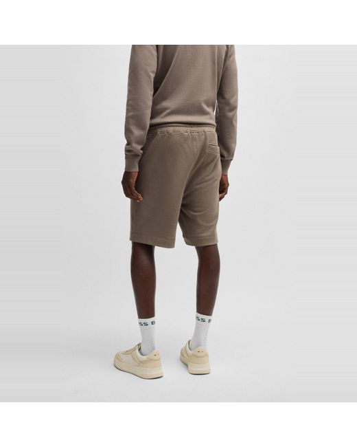 Boss Gray Mid-Length Elasticated Drawstring Fleece Shorts for men