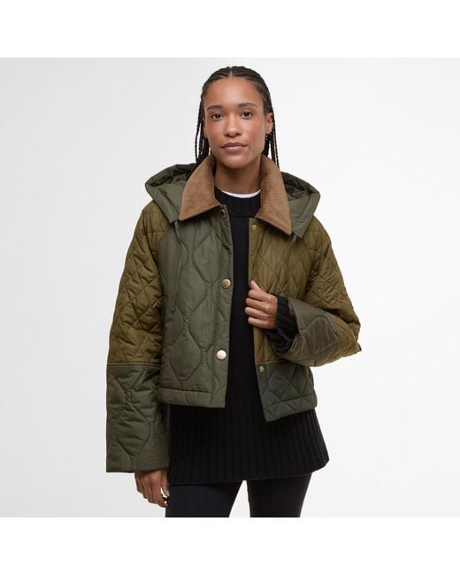 Barbour Green Lilian Detachable Hood 2-In-1 Long Sleeve Quilted Jacket