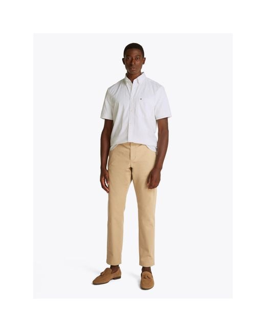 Tommy Hilfiger White Seersucker Short-Sleeve Plain Shirt for men