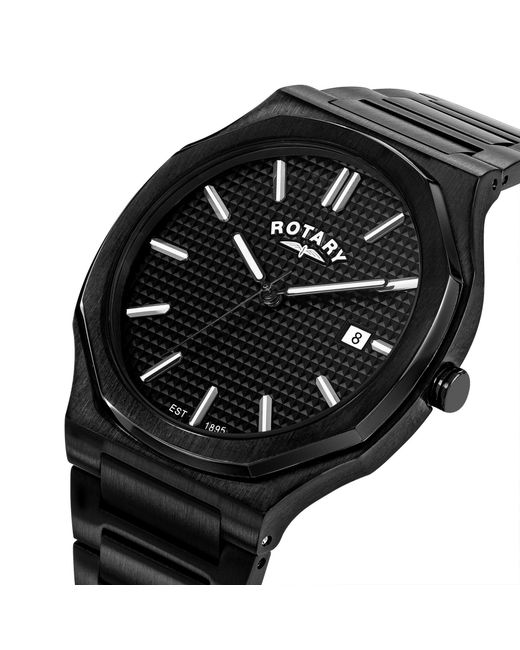 Rotary Black Heritage Octagonal Ss Bracelet Watch for men