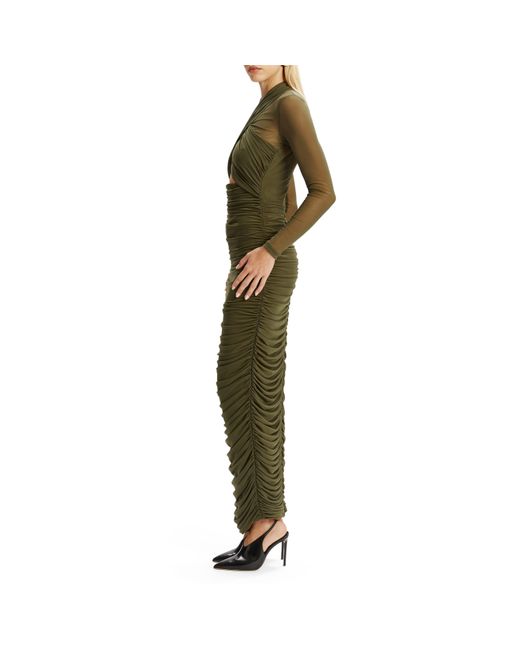 Bardot Green Aliyah Mesh Long Sleeve Midi Bodycon Dress