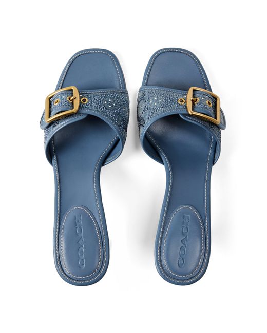 COACH Blue Margot Kitten Heeled Mules