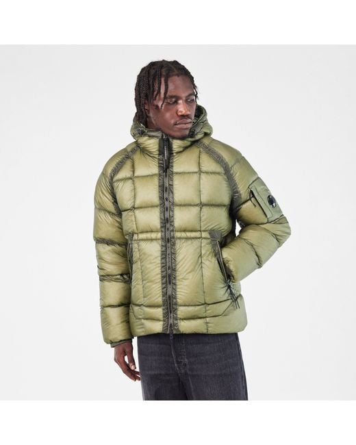 C P Company Green Dd Shell Medium Down Hip Length Hooded Medium Puffer Jacket for men