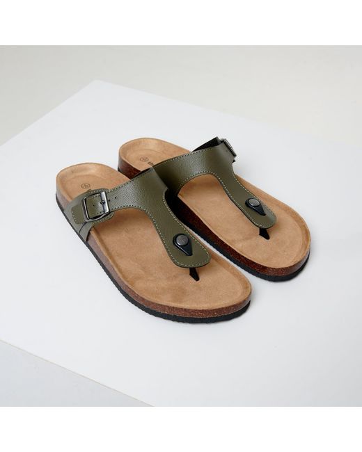 Threadbare Brown Faux Leather Toe Post Sandals for men