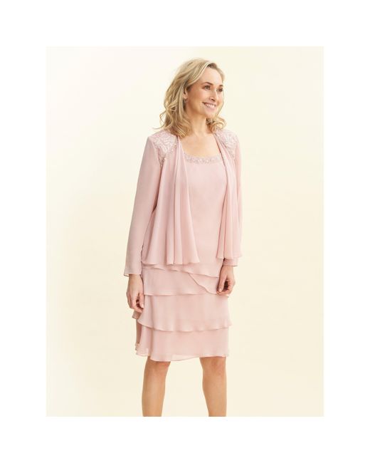 Gina Bacconi Pink Camira Lace Shoulder Tier Jacket Dress