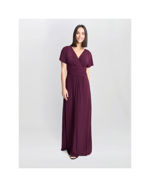 Gina Bacconi Purple Elena Jersey Maxi A-Line Dress