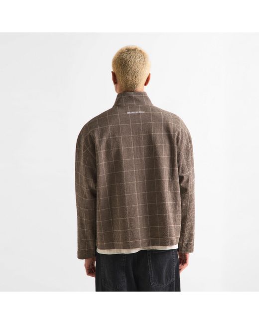 MKI Miyuki-Zoku Gray Check Track Overshirt for men