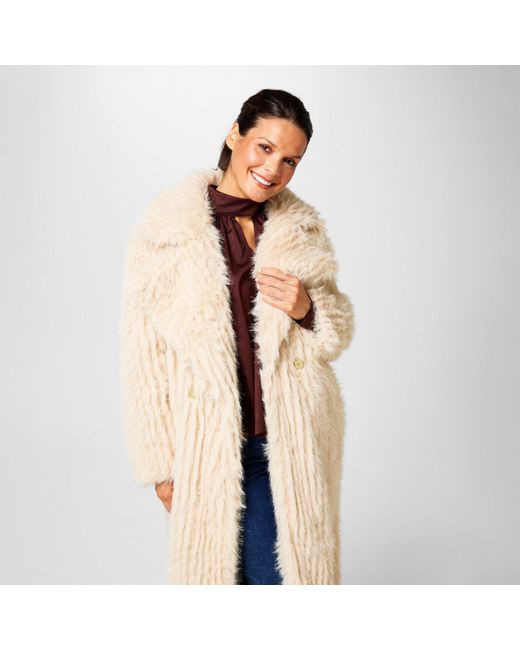 Biba Blue Clipped Longline Faux Fur Long Sleeve Button-Up Coat