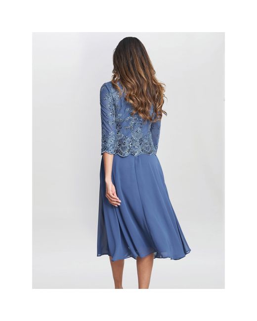 Gina Bacconi Blue Priscilla Embroidered Midi Dress
