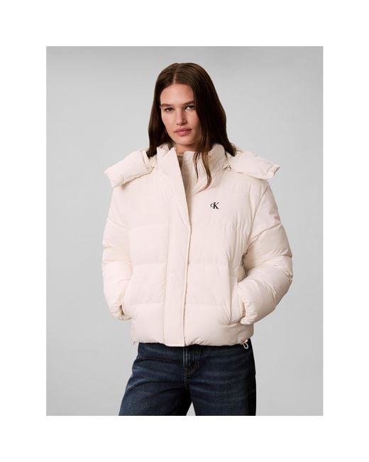 Calvin Klein White Essential Water Resistant Rds-Certified Down Short Puffer Jacket