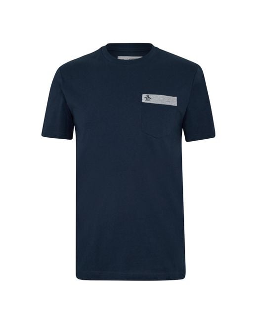 Original Penguin Blue Regular Fit Crew Neck T-Shirt With Chest Pocket for men
