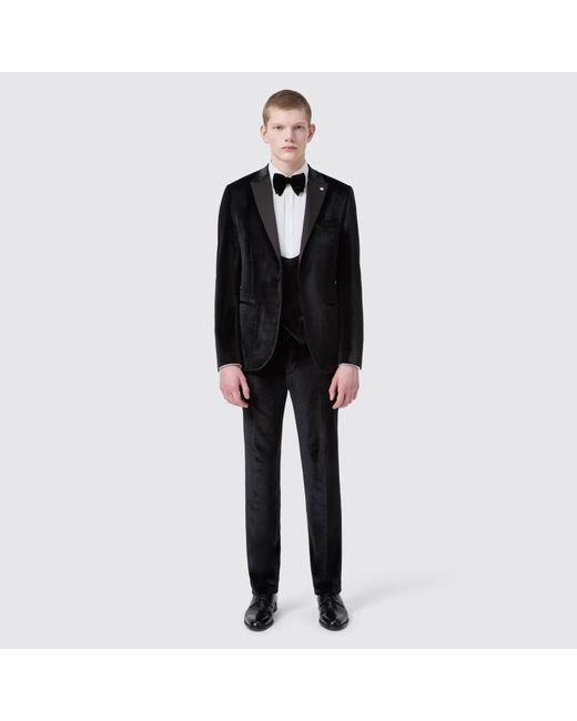 Twisted Tailor Black Sylvester Slim Fit Velvet Tux Trouser for men