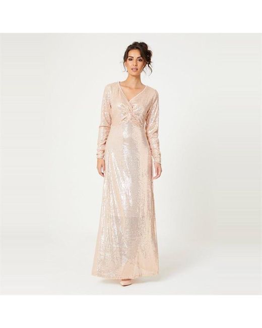 Be You Natural Sequin Knot Front Maxi Dress