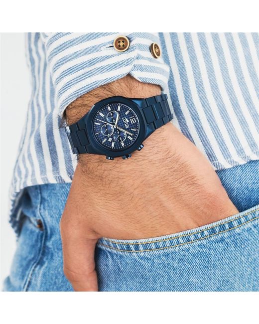 Lotus Blue Stainless Steel Sports Quartz Watch for men