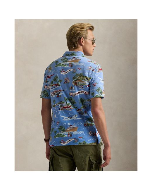 Polo Ralph Lauren Blue Standard Fit Bear Linen-Cotton Polo for men