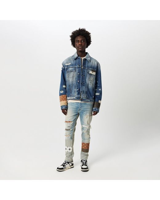 Amiri Blue Airpatch Trucker Distressed Long Sleeve Denim Jacket for men