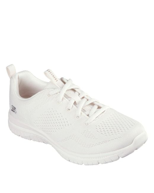 Skechers White Engineered Mesh Lace-Up W Memory F Slip On Trainers
