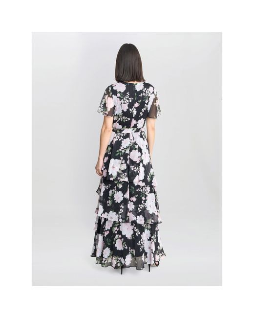 Gina Bacconi White Sally Printed Maxi Tiered Dress